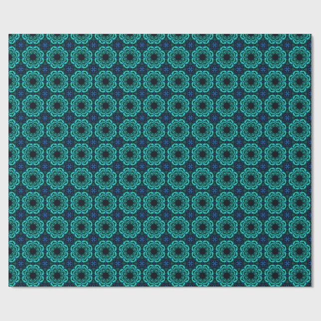 Papel De Presente Padrão Fractal de Caleidoscópio Azul (Aberto)