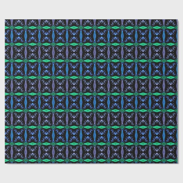 Papel De Presente Padrão Fractal de Caleidoscópio Azul (Aberto)