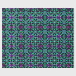 Papel De Presente Padrão Fractal de Caleidoscópio Azul-Verde, Roxo e