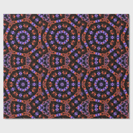 Papel De Presente Padrão Fractal de Caleidoscópio Laranja e Roxo