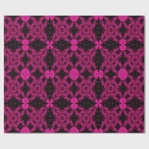 Papel De Presente Padrão Fractal de Caleidoscópio Rosa e Preto para