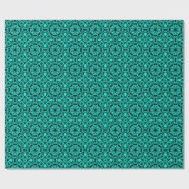 Papel De Presente Padrão Fractal de Caleidoscópio Turquesa e Azul