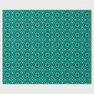 Papel De Presente Padrão Fractal de Caleidoscópio Turquesa e Azul