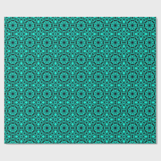 Papel De Presente Padrão Fractal de Caleidoscópio Turquesa e Azul