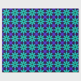Papel De Presente Padrão Fractal de Caleidoscópio Turquesa e Azul