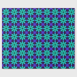 Papel De Presente Padrão Fractal de Caleidoscópio Turquesa e Azul