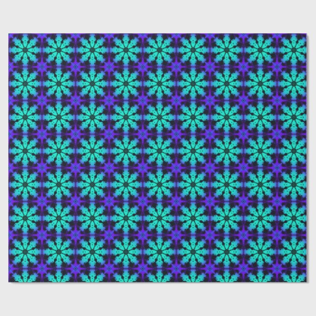 Papel De Presente Padrão Fractal de Caleidoscópio Turquesa e Azul (Aberto)