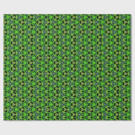 Papel De Presente Padrão Fractal de Caleidoscópio Verde e Preto