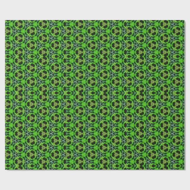 Papel De Presente Padrão Fractal de Caleidoscópio Verde e Preto (Aberto)