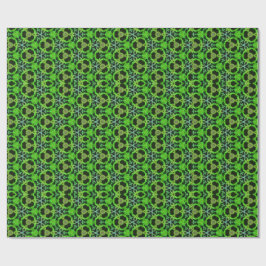 Papel De Presente Padrão Fractal de Caleidoscópio Verde e Preto