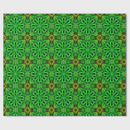 Papel De Presente Padrão Fractal de Caleidoscópio Verde e Preto