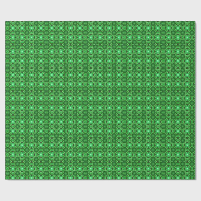 Papel De Presente Padrão Fractal de Caleidoscópio Verde e Preto (Aberto)