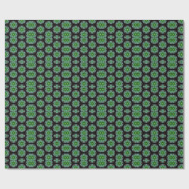 Papel De Presente Padrão Fractal de Caleidoscópio Verde e Preto