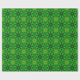 Papel De Presente Padrão Fractal de Kaleidoscópio Verde e Preto