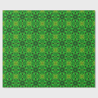 Papel De Presente Padrão Fractal de Kaleidoscópio Verde e Preto
