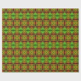 Papel De Presente Padrão Fractal de Kaleidoscópio Verde e Preto