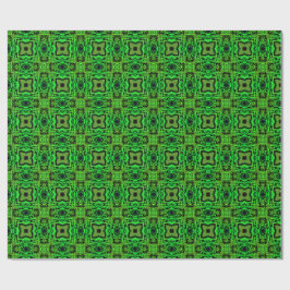 Papel De Presente Padrão Fractal de Kaleidoscópio Verde e Preto