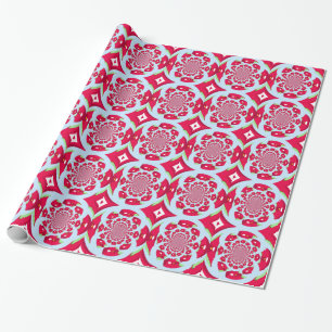 Papel De Presente Padrão Fractal Vermelho e Verde