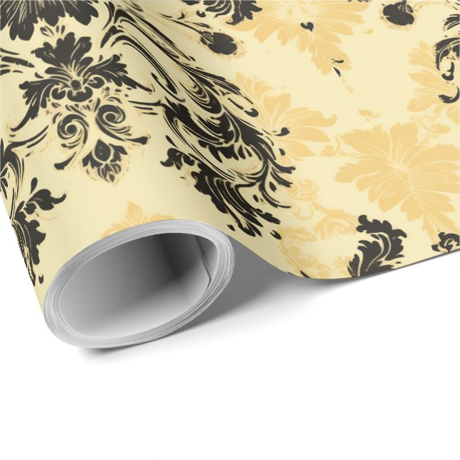 Papel De Presente Padrão Francês Preto e Dourado Elegante (Ponta do rolo)