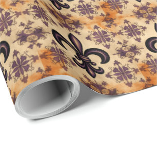 Papel De Presente Padrão francês preto e laranja legante