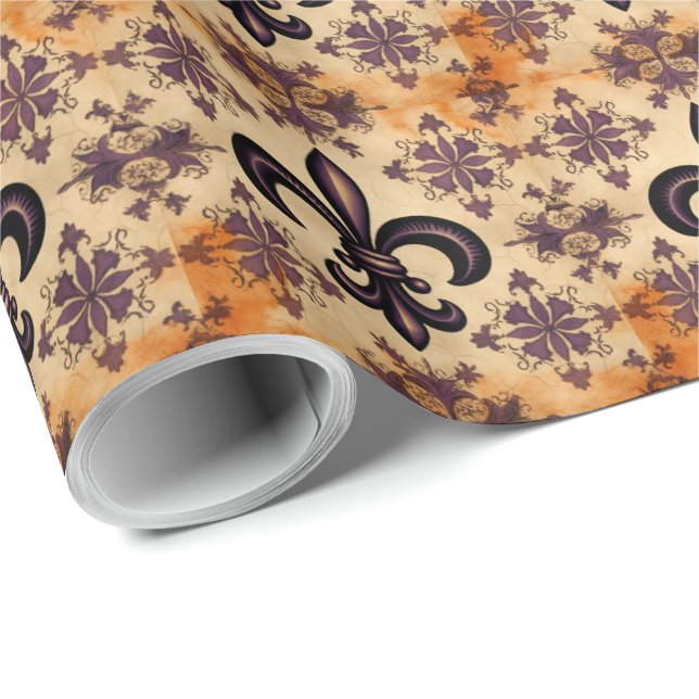 Papel De Presente Padrão francês preto e laranja legante (Ponta do rolo)