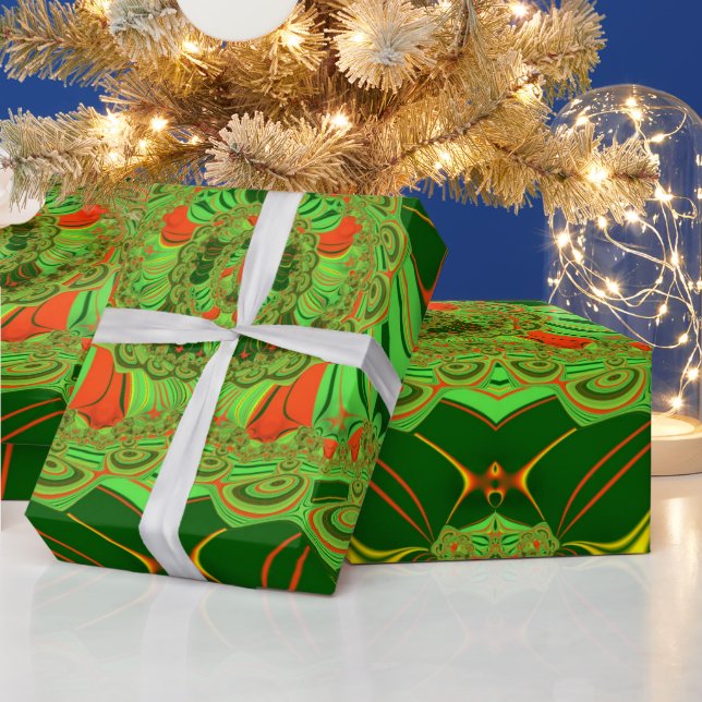 Papel De Presente ~ Padrão Fratural Vermelho Verde Amarelo ~ (Feriados)