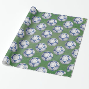 Papel De Presente Padrão Futbal Azul e Branco