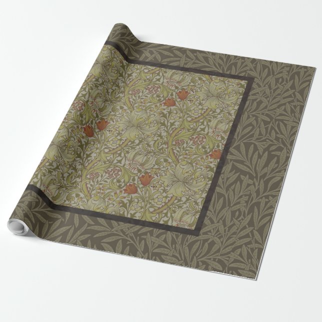 Papel De Presente Padrão Galho de Salgueiro e Lírio Dourado de Willi (Desenrolado)