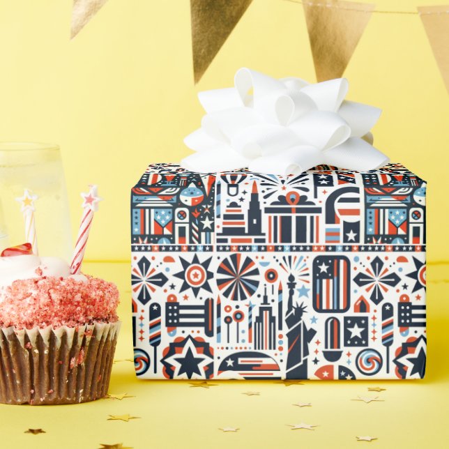Papel De Presente Padrão Generativo de 4 de Julho (Festa de aniversário)