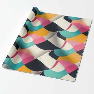 Papel De Presente Padrão Geométrico 3D Retro em Verde Água, Rosa, Mo