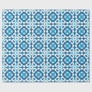 Papel De Presente Padrão Geométrico Abstrato Azul e Branco