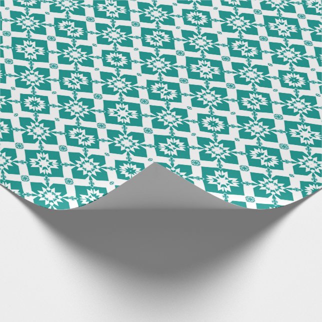 Papel De Presente Padrão Geométrico Abstrato em Branco e Verde (Ponta)