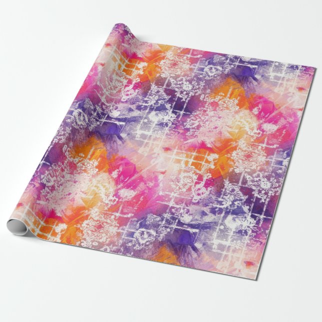 Papel De Presente Padrão Geométrico Abstrato Moderno em Grade (Desenrolado)