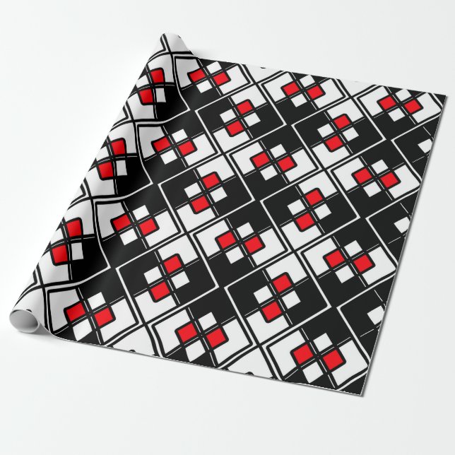Papel De Presente Padrão geométrico Abstrato - vermelho, preto e bra (Desenrolado)