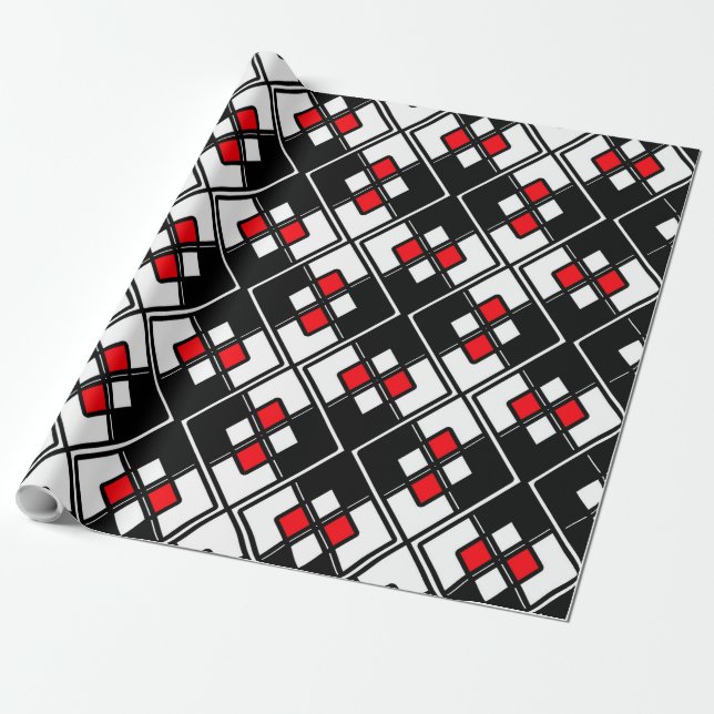 Papel De Presente Padrão geométrico Abstrato - vermelho, preto e bra (Desenrolado)