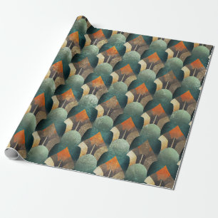 Papel De Presente Padrão Geométrico Art Déco em Verde Água e Dourado