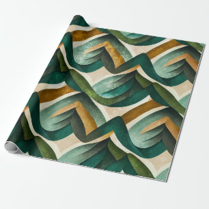 Papel De Presente Padrão Geométrico Art Déco em Verde Água e Dourado