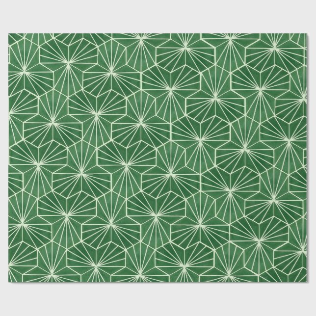 Papel De Presente Padrão Geométrico Art Déco Retro em Verde Lima (Aberto)