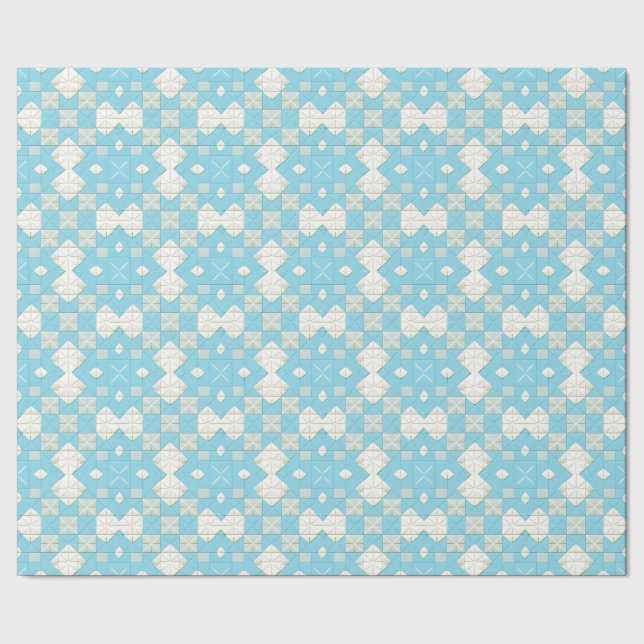 Papel De Presente Padrão Geométrico Azul e Branco (Barra)