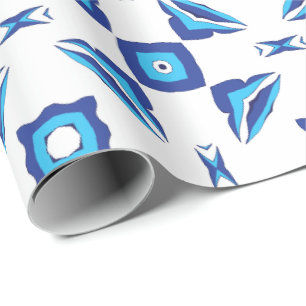 Papel De Presente Padrão geométrico azul e branco