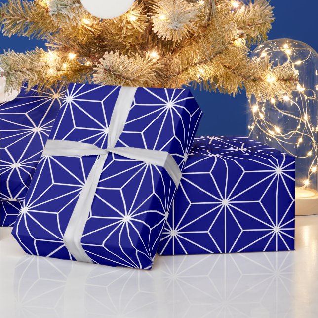 Papel De Presente Padrão Geométrico Azul Marinho (Feriados)