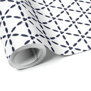 Papel De Presente Padrão Geométrico Azul Marinho em Branco