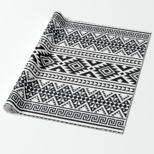 Papel De Presente Padrão Geométrico Branco Negro Tribal Aztec Boho