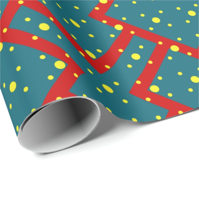 Papel De Presente Padrão geométrico com corações azuis delineados em (Ponta do rolo)