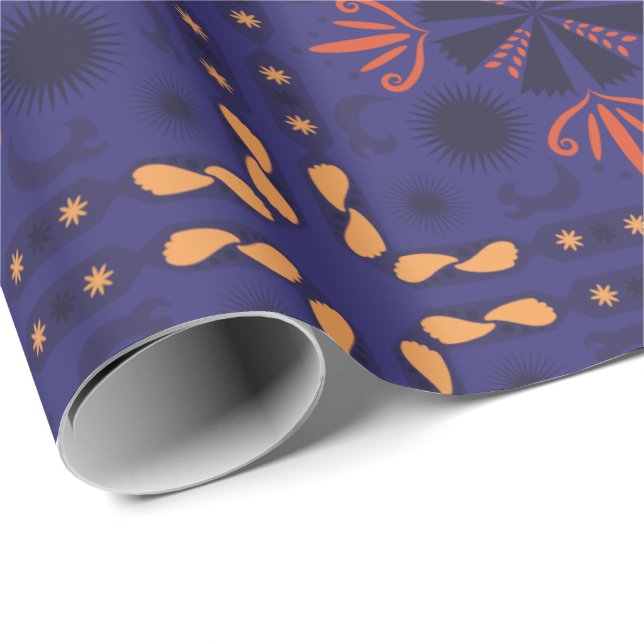 Papel De Presente Padrão geométrico contínuo com laranja e vermelho  (Ponta do rolo)