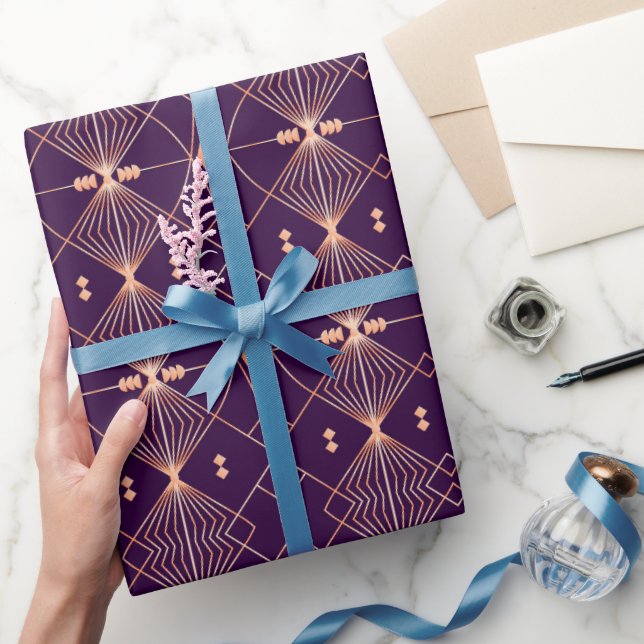 Papel De Presente Padrão geométrico contínuo com linhas de pêssego  (Presentear)