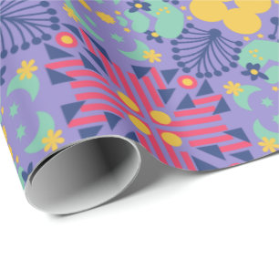 Papel De Presente Padrão geométrico contínuo com rosa vibrante