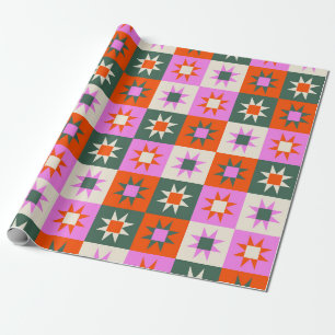 Papel De Presente Padrão Geométrico das Estrelas Vibrantes
