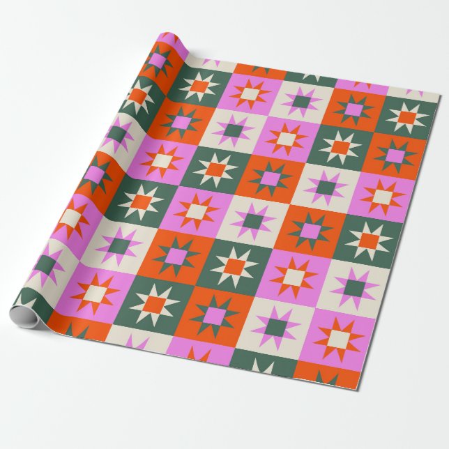 Papel De Presente Padrão Geométrico das Estrelas Vibrantes (Desenrolado)
