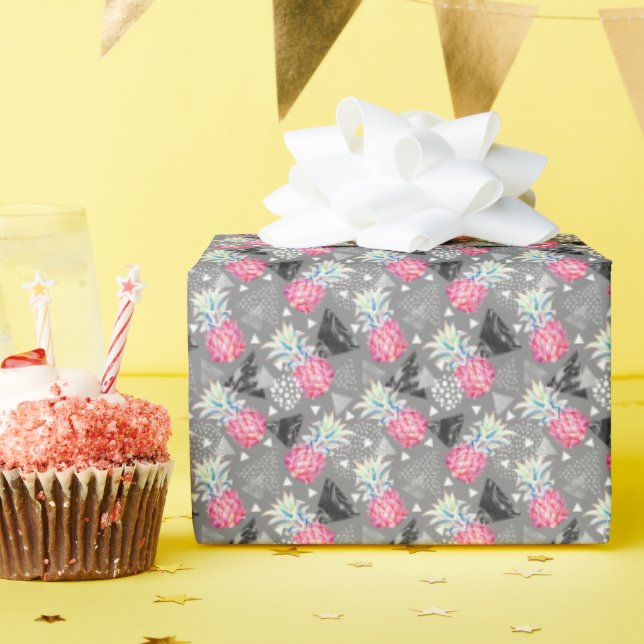 Papel De Presente Padrão Geométrico de Ananás Texturizado (Festa de aniversário)